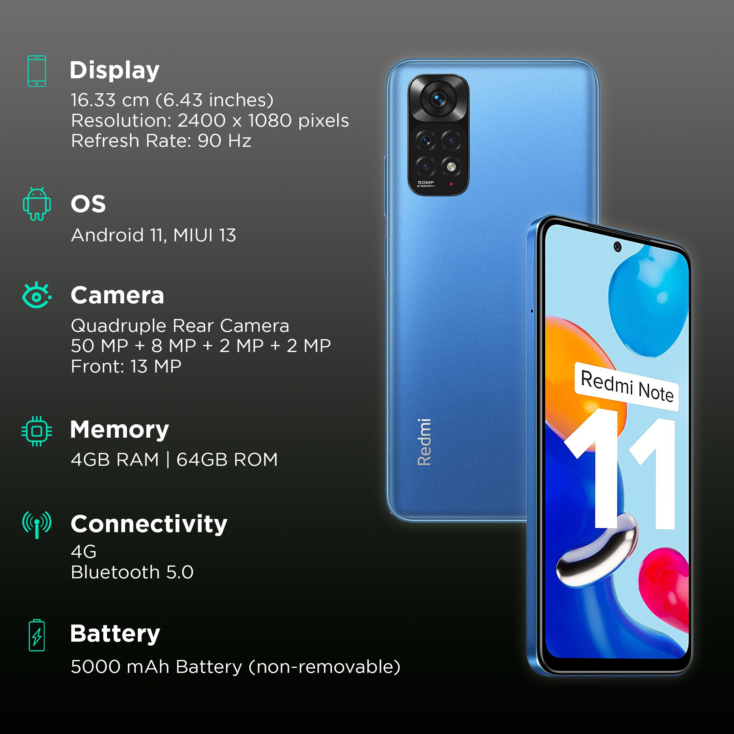 Buy Redmi Note 11 (4GB RAM, 64GB, Horizon Blue) Online - Croma